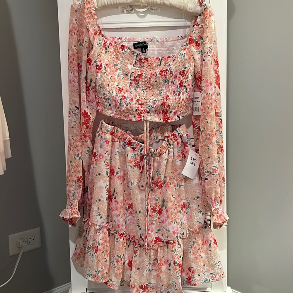 NWT Midnight Doll Skirt And Crop Top Set Floral Girly